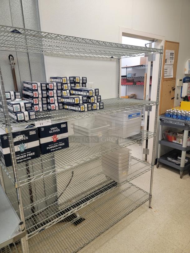 5' Metro Rack + Bonus Gloves & Food Storage Containers! Get organized AND stocked up! This fantastic bundle features a 5-foot, 5-shelf Metro Rack – the ultimate solution for optimizing your storage space – plus we're throwing in a bonus assortment of food-safe gloves and storage containers!

This is an ideal package for restaurants, home kitchens, garages, pantries, or any place needing serious organization and immediate utility. *BUYER MUST REMOVE - NO SHIPPING OR HANDLING AVAILABLE* - Image 2 of 4