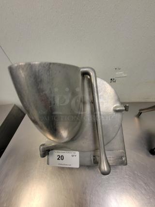 Hobart #22 Pelican Slicer Shredder Head Assembly - Boost Your Prep Efficiency! Upgrade your Hobart mixer's capabilities! We're offering a Hobart #22 Pelican Slicer Shredder Head Assembly, designed to attach to your Hobart mixer (or compatible power drive) to quickly slice and shred a wide variety of vegetables, cheeses, and more. This is an essential attachment for any commercial kitchen looking to streamline its prep work. *BUYER MUST REMOVE - NO SHIPPING OR HANDLING AVAILABLE*