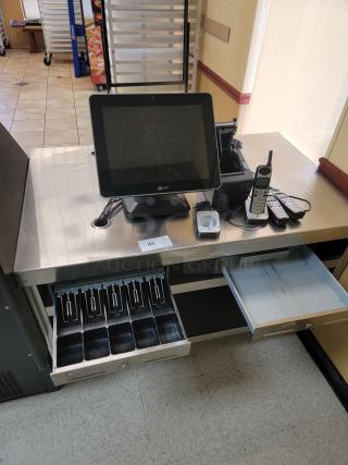 4' Stainless Steel POS Station with Cash Drawers & Bonus NCR POS Equipment - Ready for Your Business! *BUYER MUST REMOVE - NO SHIPPING OR HANDLING AVAILABLE*