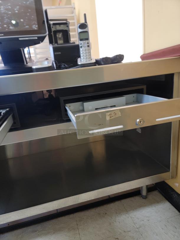 4' Stainless Steel POS Station with Cash Drawers & Bonus NCR POS Equipment - Ready for Your Business! *BUYER MUST REMOVE - NO SHIPPING OR HANDLING AVAILABLE* - Image 2 of 3