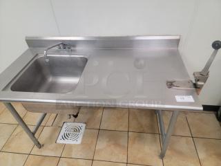 Elevate Your Workspace with this Durable Stainless Steel Sink Unit! 5' Stainless Worktable/Sink with Edlund Can Opener & spare! Tired of clutter and slow prep times in your commercial kitchen? Upgrade your workspace with this versatile 5-foot Stainless Steel Worktable, complete with an attached Commercial Edlund Can Opener and 20'x20"x12" sink! *BUYER MUST REMOVE - NO SHIPPING OR HANDLING AVAILABLE*