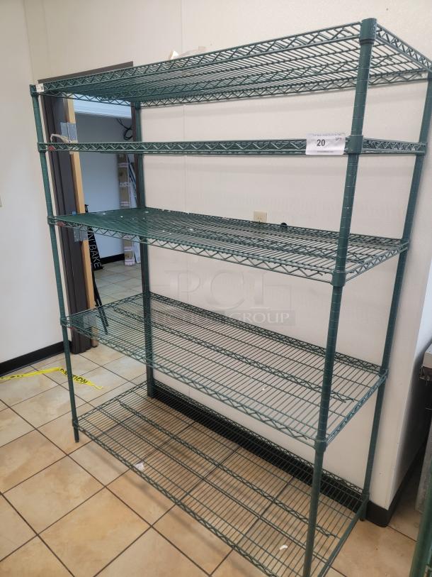 Green Focus NSF Metal Racking Shelves! Is your kitchen or pantry a chaotic mess? Get organized and boost your storage capacity with this fantastic rack! We're offering a 5-foot, 5-shelf  Commercial Grade Wire Rack, renowned for its durability and versatility. *BUYER MUST REMOVE - NO SHIPPING OR HANDLING AVAILABLE* - Image 1 of 2