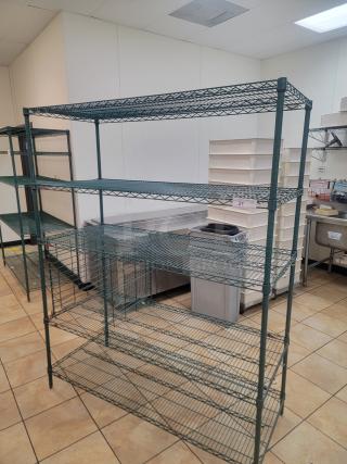 Green Focus NSF Metal Racking Shelves! Is your kitchen or pantry a chaotic mess? Get organized and boost your storage capacity with this fantastic rack! We're offering a 5-foot, 5-shelf  Commercial Grade Wire Rack with Adjustable Dividers, renowned for its durability and versatility. *BUYER MUST REMOVE - NO SHIPPING OR HANDLING AVAILABLE*