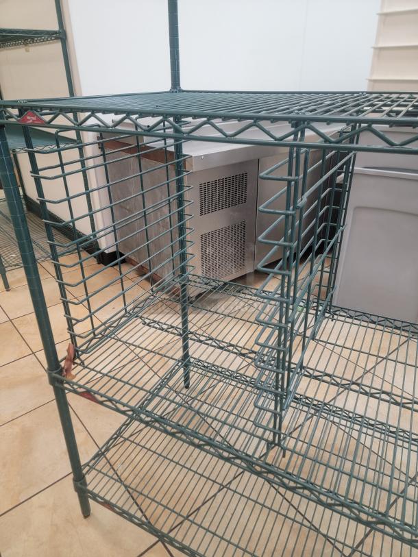 Green Focus NSF Metal Racking Shelves! Is your kitchen or pantry a chaotic mess? Get organized and boost your storage capacity with this fantastic rack! We're offering a 5-foot, 5-shelf  Commercial Grade Wire Rack with Adjustable Dividers, renowned for its durability and versatility. *BUYER MUST REMOVE - NO SHIPPING OR HANDLING AVAILABLE* - Image 2 of 3