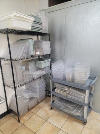 5' Metro rack with assorted food storage containers! Is your kitchen or pantry a chaotic mess? Get organized and boost your storage capacity with this fantastic bundle! We're offering a 4-foot, 4-shelf Metro Rack, renowned for its durability and versatility, and we're sweetening the deal by including a bonus assortment of food-safe storage containers! *BUYER MUST REMOVE - NO SHIPPING OR HANDLING AVAILABLE*