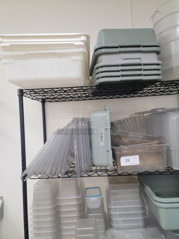 5' Metro rack with assorted food storage containers! Is your kitchen or pantry a chaotic mess? Get organized and boost your storage capacity with this fantastic bundle! We're offering a 4-foot, 4-shelf Metro Rack, renowned for its durability and versatility, and we're sweetening the deal by including a bonus assortment of food-safe storage containers! *BUYER MUST REMOVE - NO SHIPPING OR HANDLING AVAILABLE* - Image 4 of 7