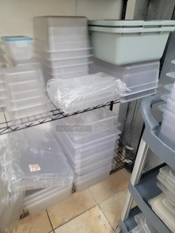 5' Metro rack with assorted food storage containers! Is your kitchen or pantry a chaotic mess? Get organized and boost your storage capacity with this fantastic bundle! We're offering a 4-foot, 4-shelf Metro Rack, renowned for its durability and versatility, and we're sweetening the deal by including a bonus assortment of food-safe storage containers! *BUYER MUST REMOVE - NO SHIPPING OR HANDLING AVAILABLE* - Image 6 of 7