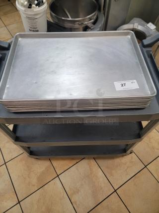 Lot of 9 Commercial Grade 26"x18" Full Size Baking Sheets! Upgrade your bakery or commercial kitchen with this fantastic set of 9 professional-grade full-size baking sheets! Perfect for high-volume baking, roasting, and cooling, these durable sheets are an essential workhorse for any serious food establishment. *BUYER MUST REMOVE - NO SHIPPING OR HANDLING AVAILABLE*