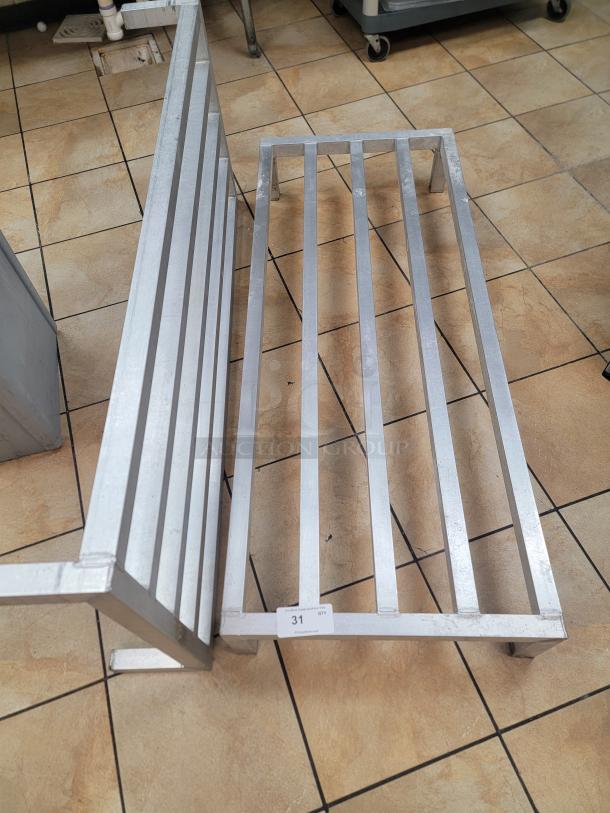New Age 5' 2020 Low Profile Dunnage Rack, metal, ideal for sanitary storage, excellent condition. Tag: "31 QTY."