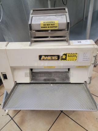 Anets SDR21 Two Stage Dough Roller - Needs TLC (Power Issue) The unit only turns on sometimes. We suspect the issue is with the power switch or a related electrical connection. When it does power on, the rollers operate as expected. This Anets SDR21 Two Stage Dough Roller is ideal for a baker or repair technician looking for a project. *BUYER MUST REMOVE - NO SHIPPING OR HANDLING AVAILABLE