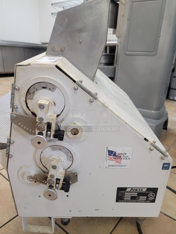 Anets SDR21 Two Stage Dough Roller - Needs TLC (Power Issue) The unit only turns on sometimes. We suspect the issue is with the power switch or a related electrical connection. When it does power on, the rollers operate as expected. This Anets SDR21 Two Stage Dough Roller is ideal for a baker or repair technician looking for a project. *BUYER MUST REMOVE - NO SHIPPING OR HANDLING AVAILABLE - Image 2 of 5