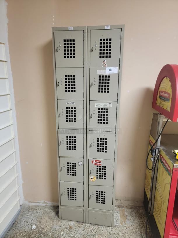 (2) Winholt 6-Tier Steel Lockers - Perforated Doors, Commercial Grade! Set of two (2) Winholt WL 66/15 6-Tier / 1-Column Steel Lockers with Perforated Doors. These heavy-duty, commercial-grade lockers are perfect for a variety of settings needing secure and organized storage. *BUYER MUST REMOVE - NO SHIPPING OR HANDLING AVAILABLE* - Image 1 of 4