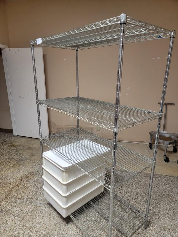 4' Metro rack with assorted food storage containers! Is your kitchen or pantry a chaotic mess? Get organized and boost your storage capacity with this fantastic bundle! We're offering a 4-foot, 3-shelf Metro Rack, renowned for its durability and versatility, and we're sweetening the deal by including a bonus assortment of food-safe storage containers! *BUYER MUST REMOVE - NO SHIPPING OR HANDLING AVAILABLE* - Image 3 of 3
