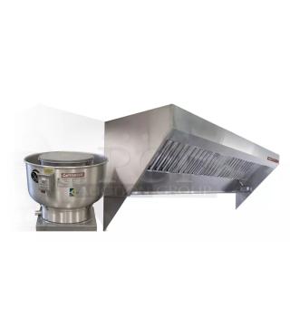 CaptiveAire kitchen exhaust hood and fan set, stainless steel, includes labeling with model and safety details, excellent condition.