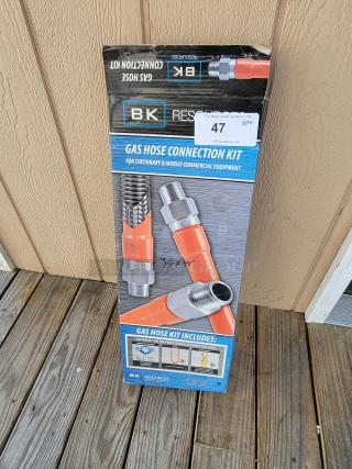 BK Resources Gas Hose Connection Kit, model 3/4 x 48", for commercial kitchen safety, includes necessary components.
