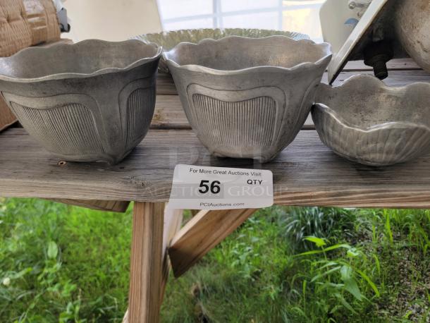 Unique Bon Chef Pewter-Tone Bowls / Serving Dishes - Set of 3! Discover this unique set of metallic bowls, perfect for serving, display, or decorative use! They have a distinct pewter-like appearance and a lovely scalloped edge with textured details. - Image 1 of 3