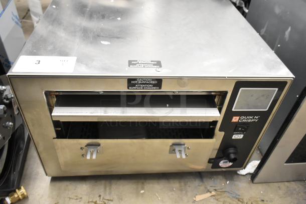 QNC GFII stainless steel electric ventless fryer, 208/240V, 1 phase; caution labels visible, gently used condition.