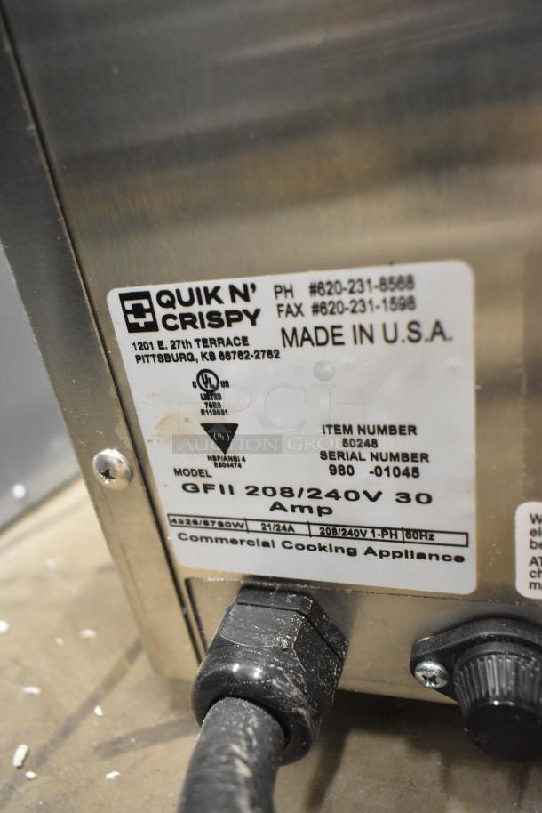QNC GFII stainless steel ventless fryer, 208/240V, 1 phase, item #50248, serial #980-01045, commercial use, UL listed.