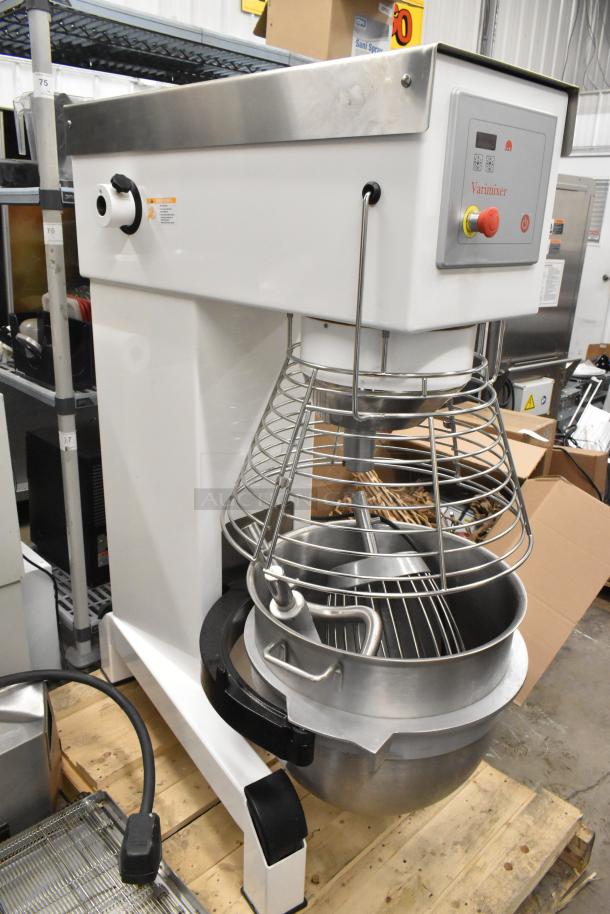 2021 Varimixer V80A 80-quart planetary dough mixer with mixing bowl, bowl guard, attachments; 208V, 3-phase.