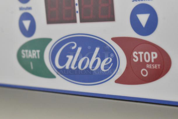 2023 Globe SPC40 40-Quart Planetary Dough Mixer control panel with "Start" and "Stop" buttons visible.