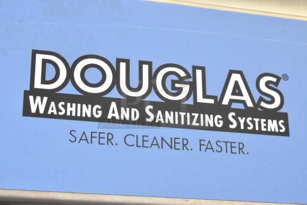 Douglas SD-20-IREL commercial washer label, front load, 480V, 3 phase. "Safer. Cleaner. Faster." visible slogan.