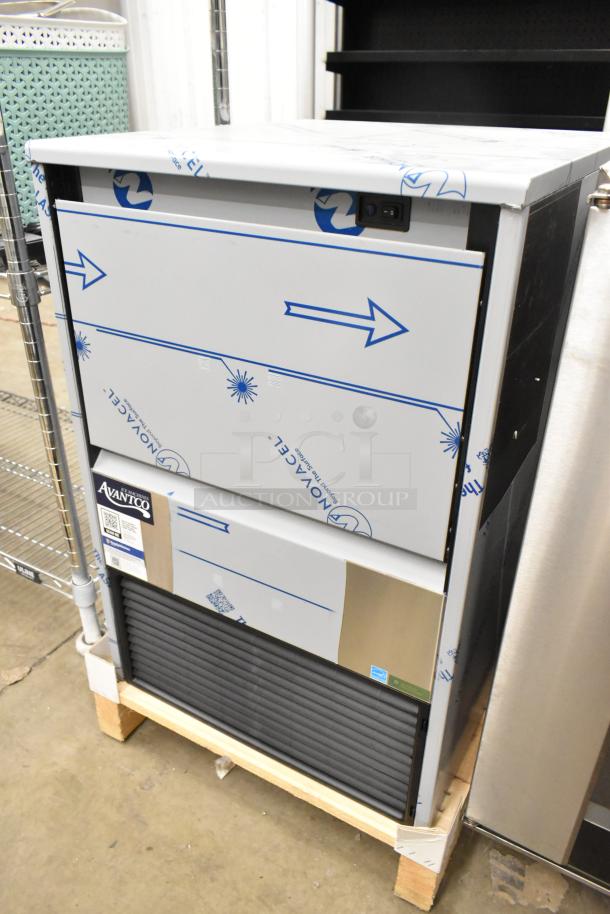 Brand new Avantco 194EUCH130A commercial undercounter ice machine, self-contained, 115 volts, 1 phase, in protective wrapping.