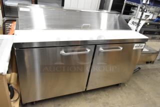 Brand new Mainstreet 829PT60 sandwich prep table, commercial grade, scratch and dent, Bain Marie top, on casters, 115V, 1 Phase.