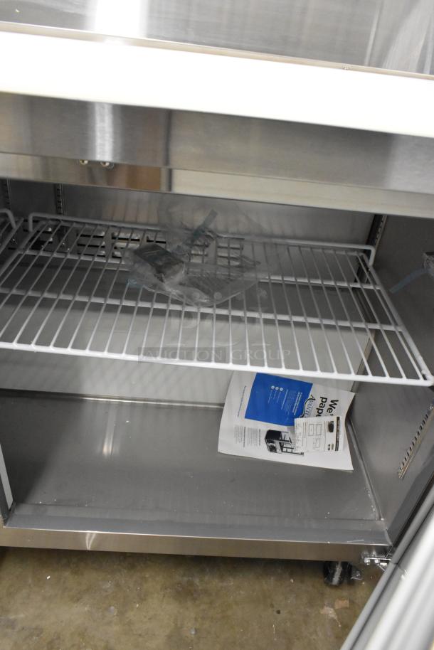Mainstreet 829PT60 Sandwich Prep Table, commercial grade, shown with internal wire shelf, documentation, and commercial casters.