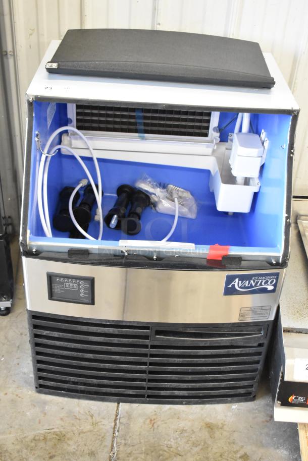 Brand new Avantco 194UCF280A stainless steel ice machine, 299 lb capacity, 115 volts, 1 phase, undercounter model.