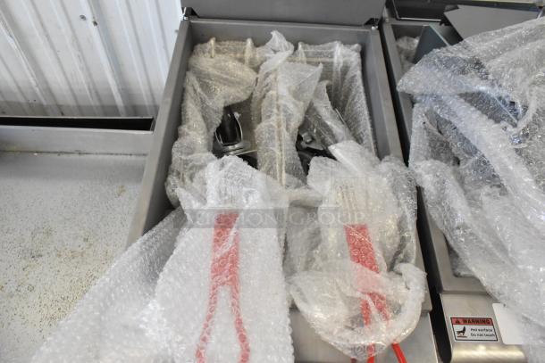 Brand new Avantco 177FF50L propane deep fat fryer, bubble-wrapped with 2 metal fry baskets, 120,000 BTU.