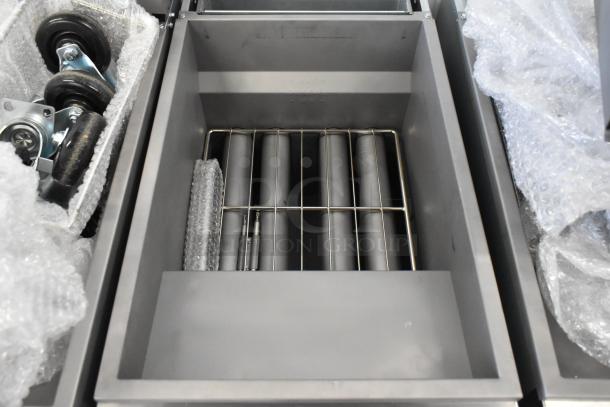 Brand new Avantco 177FF50L commercial propane deep fat fryer with two metal fry baskets, 120,000 BTU, scratch and dent condition.