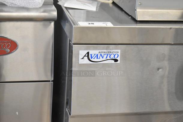 Brand new Avantco 178CBE52HC 2 drawer chef base on casters, 115V, with visible scratches and dents.