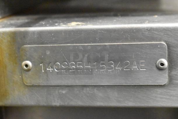 Hardt Inferno 3500 Natural Gas Rotisserie Oven serial tag, showing serial number 140935H15342AE.