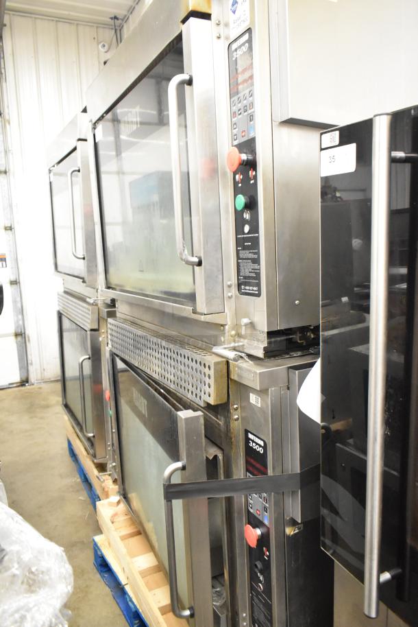 Two Hardt Inferno 3500 commercial rotisserie ovens, each with 40 bird capacity, stainless steel, natural gas, 76,000 BTU.