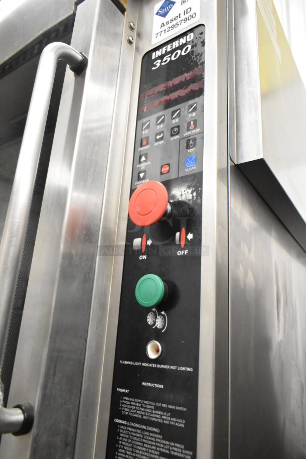 Hardt Inferno 3500 commercial rotisserie oven, 40 bird capacity, 76,000 BTU, control panel with on/off buttons and settings.