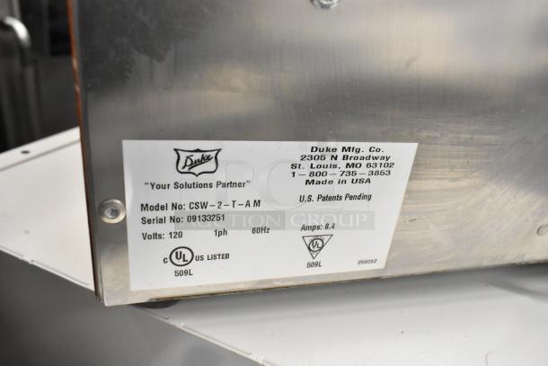 Duke CSW-2-T-AM countertop 2-well food warmer, 120V, 1-phase; serial 09133251; Made in USA.
