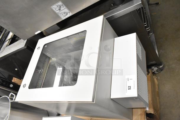 Brand new BlackShields DC0300 white metal air-conditioned cabinet, scratch and dent, no key. Single glass panel, labeled 52.