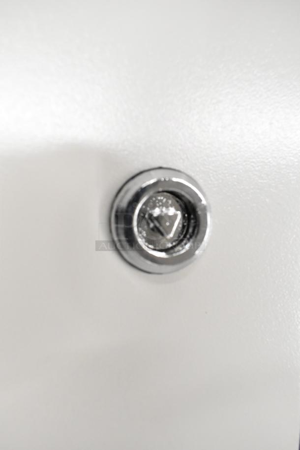 BlackShields DC0300 white metal air-conditioned cabinet lock; brand new but has scratches and dents. No key included.