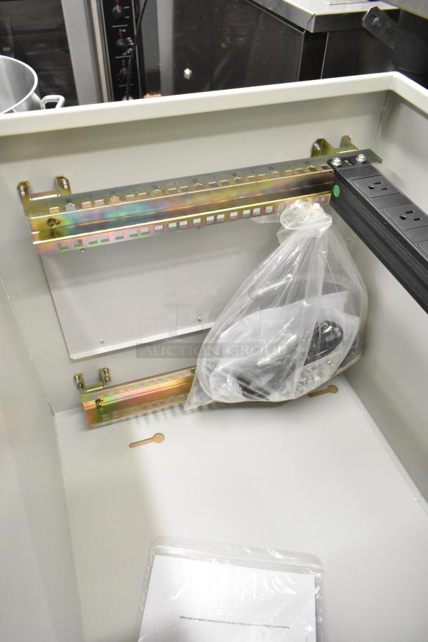 Brand new BlackShields DC0300 white metal technology cabinet, features scratch and dent, air-conditioned, no key included.