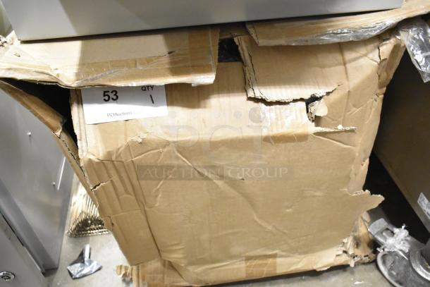 BRAND NEW SCRATCH AND DENT BlackShields DC0300 white metal cabinet. Air conditioned, no key. Damaged packaging visible.