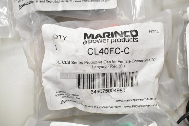 Marinco CL40FC-C protective cap package, red 20" lanyard for female connections, new condition, barcode visible.