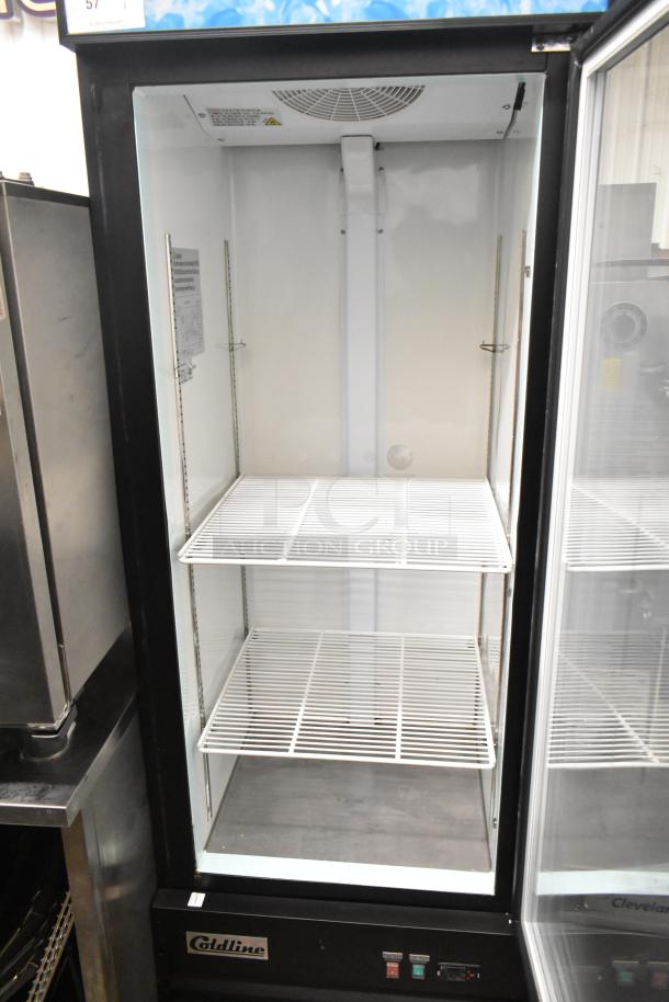2022 Coldline D12-B commercial single door freezer with poly coated racks, on casters. Excellent condition, 115V, 1 phase.