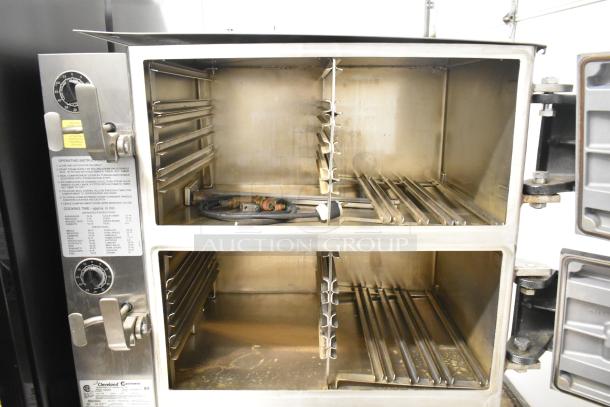 Cleveland PGM3002 commercial 16 pan steamer, propane gas powered, boiler base, 300,000 BTU, visible controls and dials.