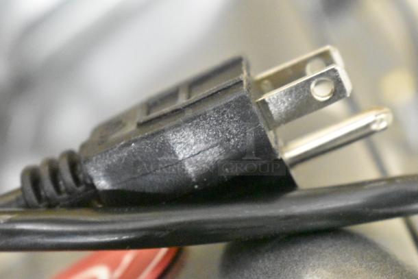 Close-up of Avantco 177MIX8GY countertop mixer power cord, showing standard 120-volt plug in new condition.