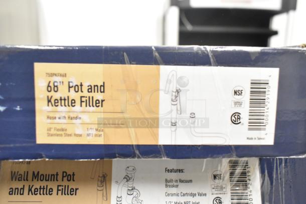 Brand new Waterloo Pot and Glass Filler Assembly 750PKFH68. Features 68" flexible stainless steel hose, NSF certified.