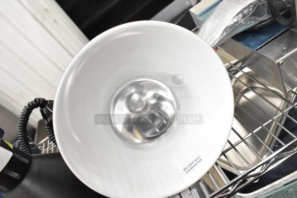 2 Brand New ServIt 423HLR45BK Heat Lamp, Black Cone Shade, Ceiling Mount, Retractable Cord, 120V, Scratch and Dent.