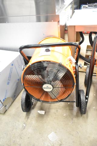 Brand new Boltic SHAG-K07F portable electric salamander heater, 208V, 3 phase, with minor scratches and dents, visible branding.