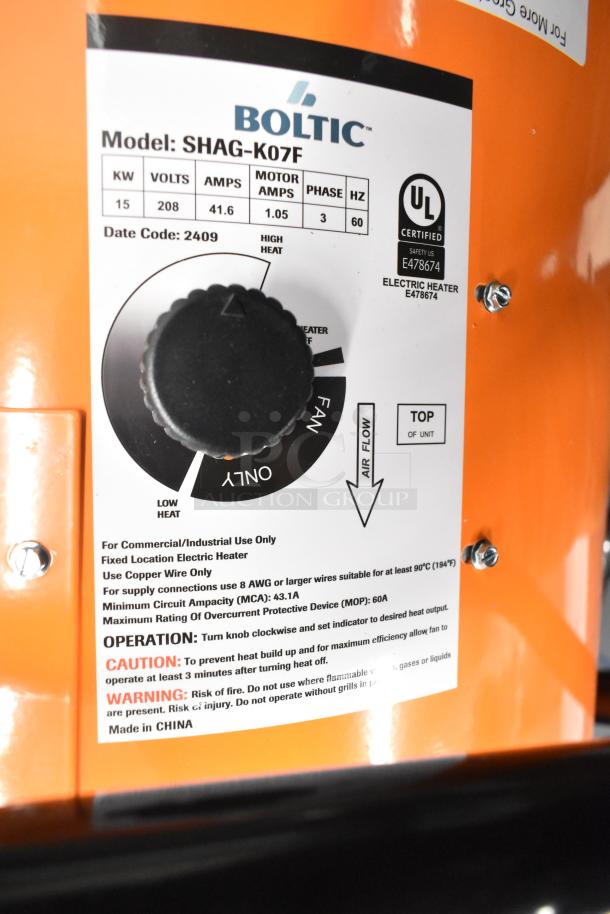 BRAND NEW SCRATCH AND DENT Boltic SHAG-K07F Portable Electric Salamander Heater, 208V, 3 Phase, UL Certified Label.