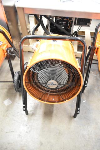 Brand new Boltic SHAG-K07F portable electric salamander heater, 208V, 3 phase, orange, with minimal scratches and dents.