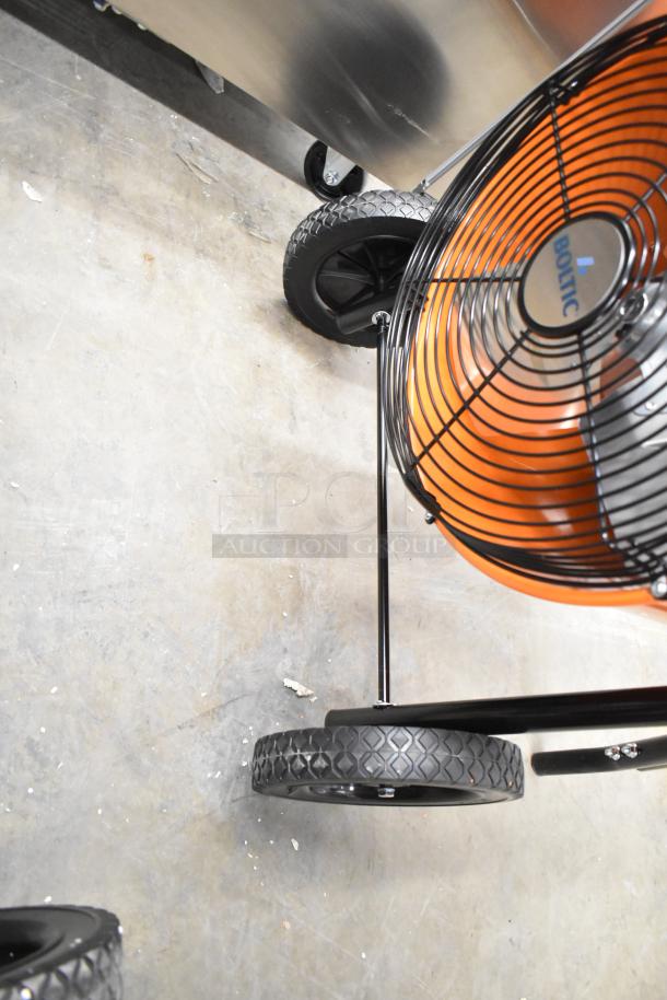 Brand new Boltic SHAG-K07F electric salamander heater, 208V, 3 phase, with visible scratch and dent. Portable with wheels.